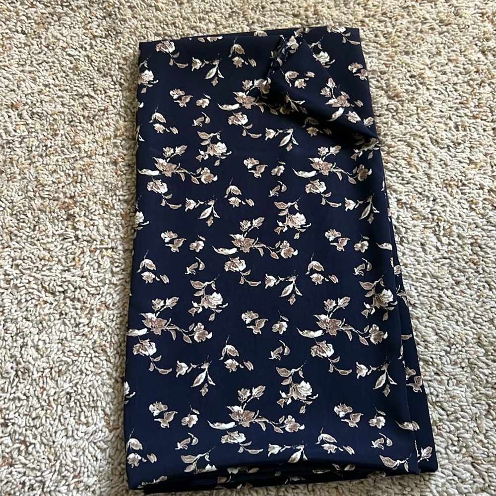 Peachskin Navy & Taupe Floral Print Fabric